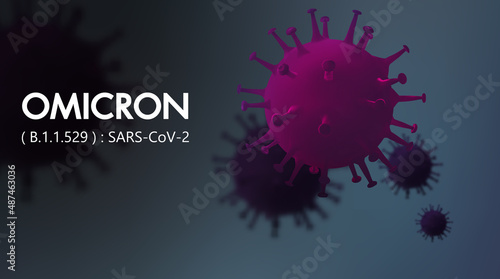 Omicron new SARS mutation variant B.1.1.529 concept, with title. Illustration of COVID-19 virus image against black background.