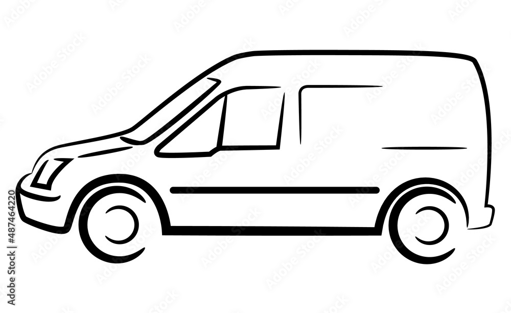 Car sketch outline. Minivan vector illustration.