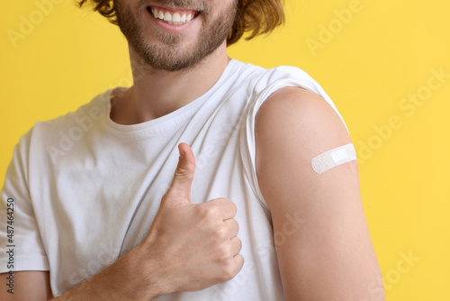 Young man with applied medi...