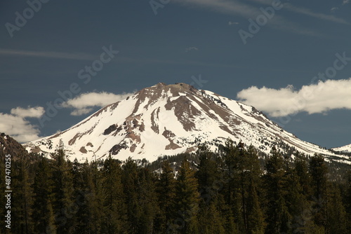 Lassen Peak with snow in Lassen Volcanic National Park, California