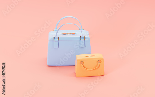 Handbags with pink background, 3d rendering.