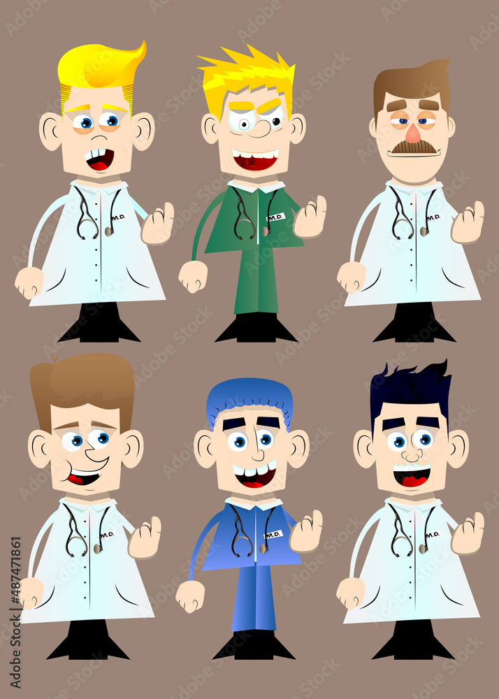 Funny cartoon doctor with inviting hand sign, to come here expression. Vector illustration. Funny cartoon doctor with inviting hand sign, to come here expression. Vector illustration.