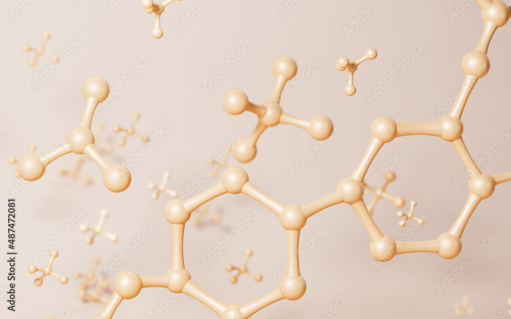 Molecules with yellow background, 3d rendering. Molecules with yellow background, 3d rendering.