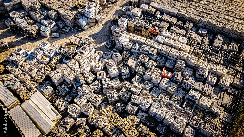 Pallets of rocks and stones from rock quarry