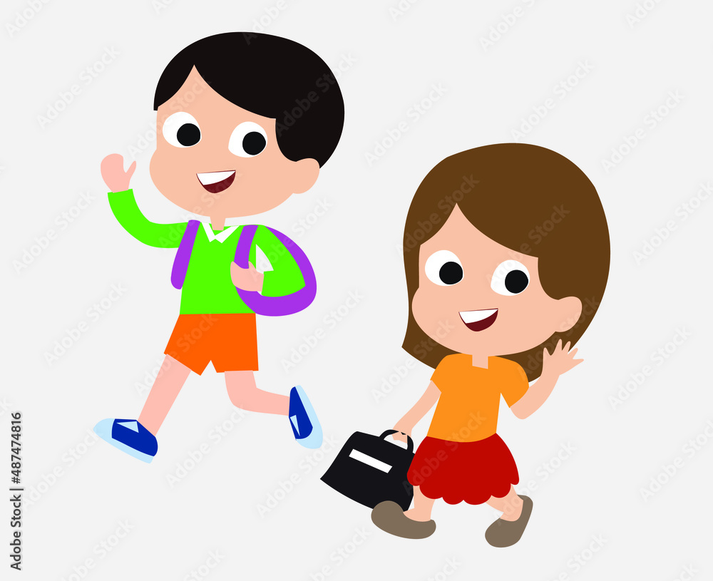 Cartoon illustration of two cute schoolchildren Cartoon illustration of two cute schoolchildren