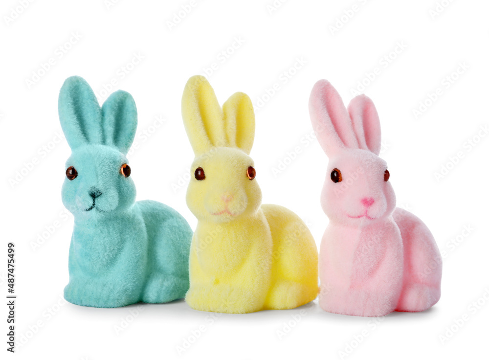 Fototapeta premium Different cute Easter bunnies on white background