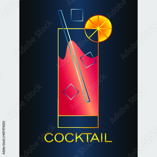 abstract minimal logo of a cocktail with lemon and ice on a dark background