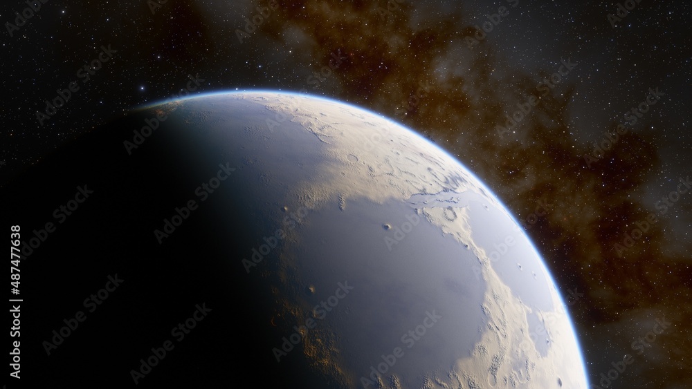 View of planet earth from space, detailed planet surface, science fiction wallpaper, cosmic landscape 3D render	