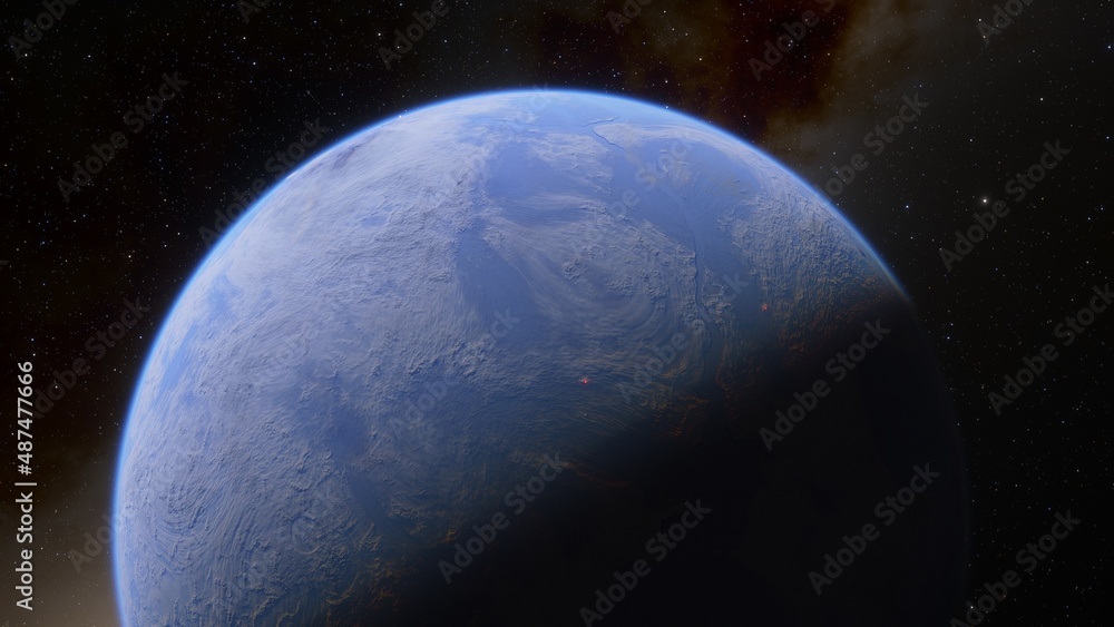 View of planet earth from space, detailed planet surface, science fiction wallpaper, cosmic landscape 3D render	