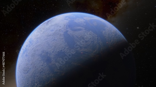 Fototapeta Naklejka Na Ścianę i Meble -  View of planet earth from space, detailed planet surface, science fiction wallpaper, cosmic landscape 3D render	