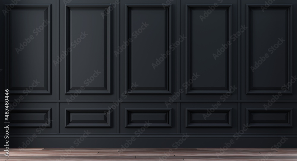 Classic luxury black empty interior with wall molding panels - obrazy, fototapety, plakaty 