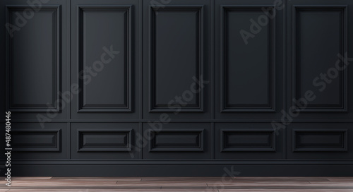 Classic luxury black empty interior with wall molding panels photo