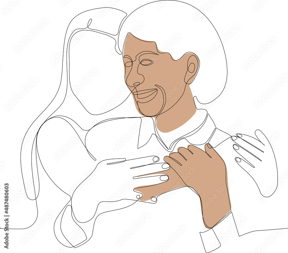 Fototapeta premium Continuous one line drawing of happy family portrait mothers or international womans day holiday celebrations concept elderly. Vector illustration