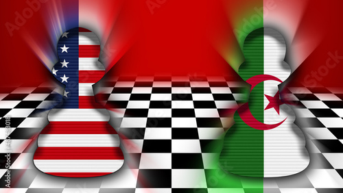 Algeria and United States of America Flag - Chessboard and Pawn Concept – 3D Illustration
