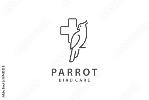parrot line art style bird care animal logo design