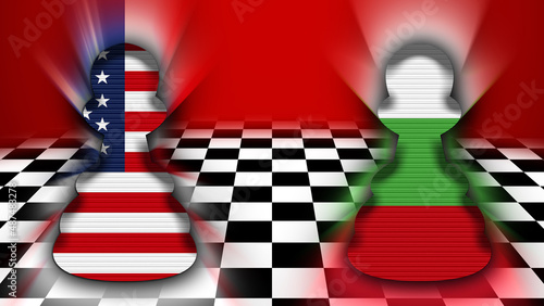 Bulgaria and United States of America Flag - Chessboard and Pawn Concept – 3D Illustration
