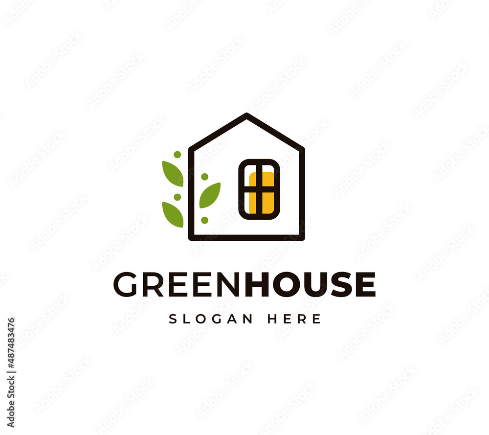 Green house environment building healthy vector logo design. Simple leaf home organic fresh agriculture logo design