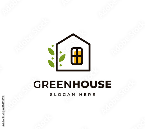 Green house environment building healthy vector logo design. Simple leaf home organic fresh agriculture logo design
