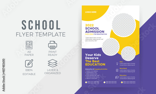 School flyer design, kids education flyer, college admission leaflet brochure design, abstract background