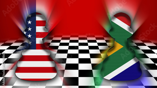 South Africa and United States of America Flag - Chessboard and Pawn Concept – 3D Illustration