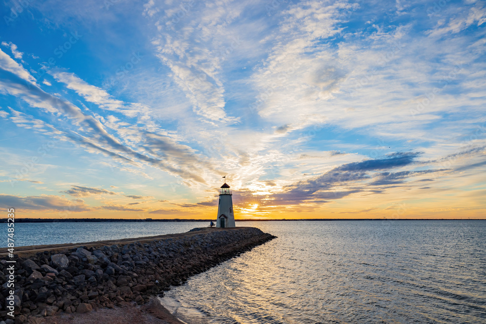 Sunset beautiful afterglow over the lighthouse of Lake Hefner Sunset beautiful afterglow over the lighthouse of Lake Hefner