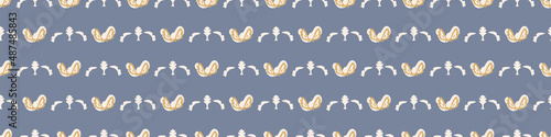 French fleur de lis royal lily seamless border. Farmhouse cottage banner. Lilies lys flower flourish motif rustic damask.