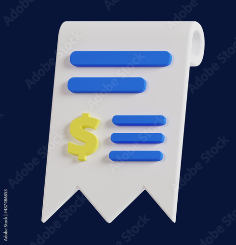 3D Invoice Paper Icon Illustration