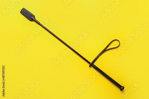 Photographie Horse riding crop on yellow background