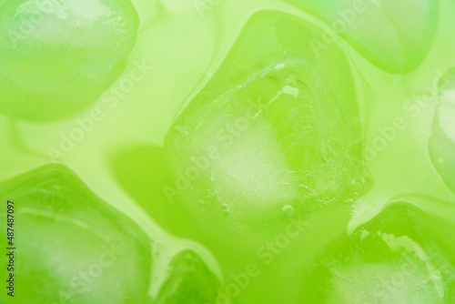 Green ice cubes, closeup view