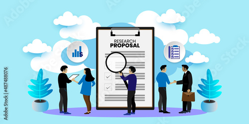 research proposal concept With icons. Cartoon Vector People Illustration