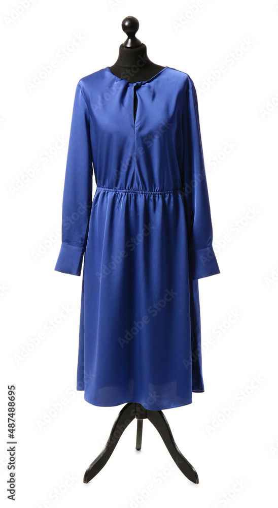 Mannequin with trendy blue dress on white background Mannequin with trendy blue dress on white background