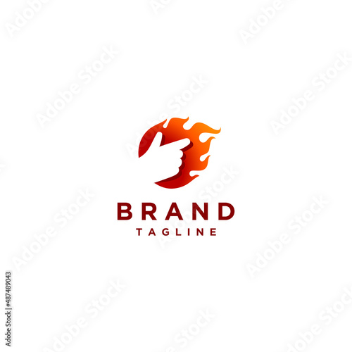 Fun Fire Hand Pointing Logo Design. Passion and focus on one thing symbolized by the index finger pointing at something against a background of fire.