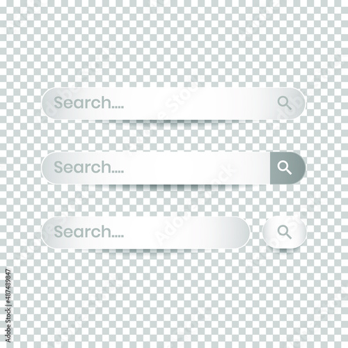 Search Bar for UI, design, and website. Set of elements for design interface of website. Search Address and navigation bar icon.  Search form with shadow and transparent background. illustration.