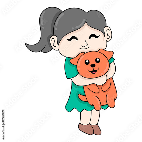 girl hugging her pet puppy, doodle icon image kawaii