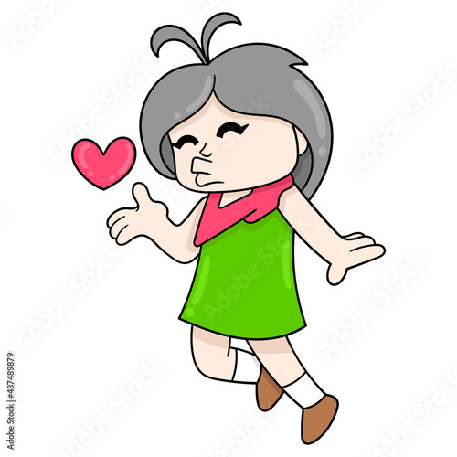 girl in love celebrating valentine, doodle icon image kawaii