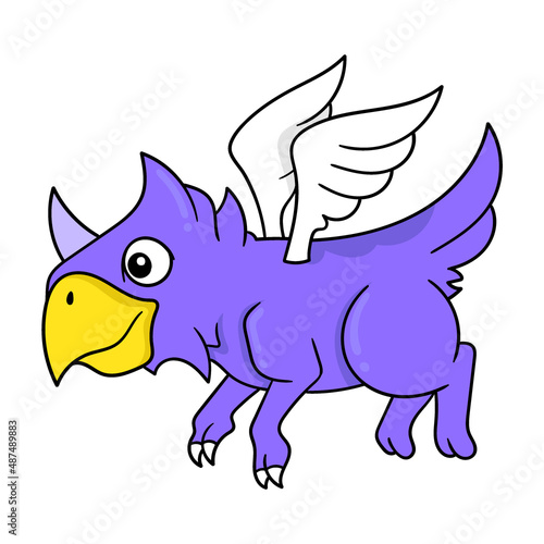 monster with the head of an eagle with the body of a flying dog, doodle icon image kawaii