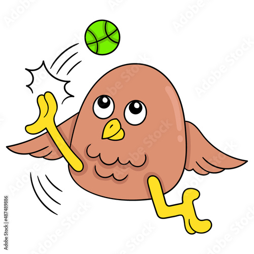 owl is playing soccer doing somersault, doodle icon image kawaii