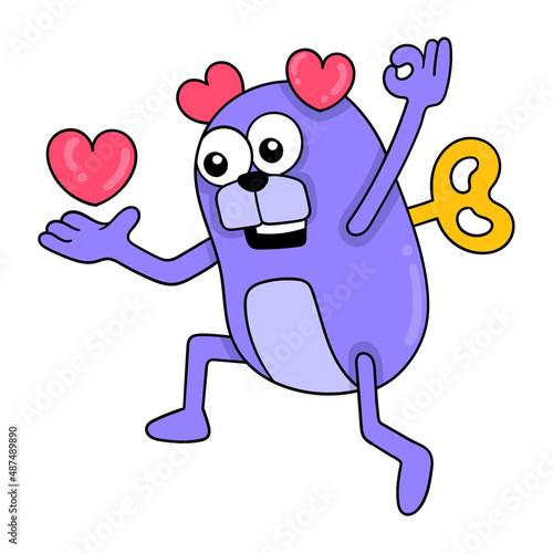 monsters are happy celebrating valentine love, doodle icon image kawaii