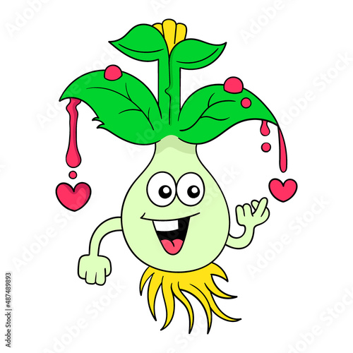 lettuce plant is celebrating valentine day, doodle icon image kawaii