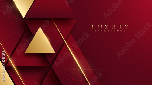 Red luxury background with golden triangle elements and glitter light effect decoration. photo