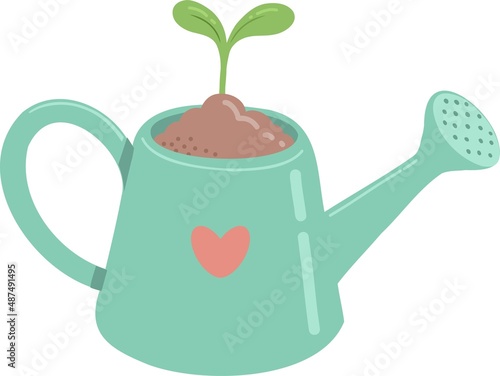 Watering can with flower, plant, tree and sprout