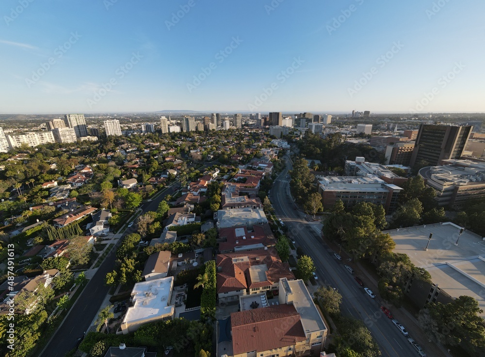 Fototapeta premium Century City & Westwood in Los Angeles California Drone Aerial 4K Footage