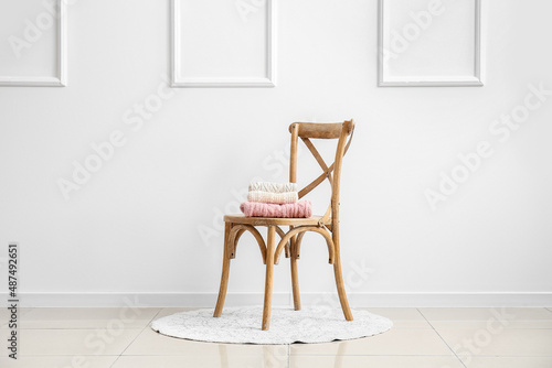 Chair with knitted sweaters...