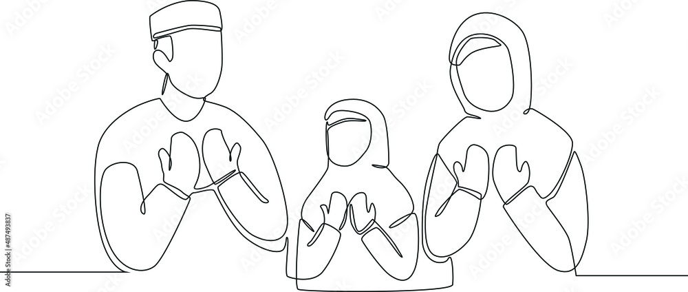A family is reading the intention to fast  together in black and white background. Ramadan Kareem. Vector illustration. Fast. Ramadan.