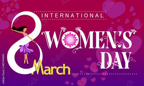 Happy International Women's Day celebration on purple background. Vector illustration.