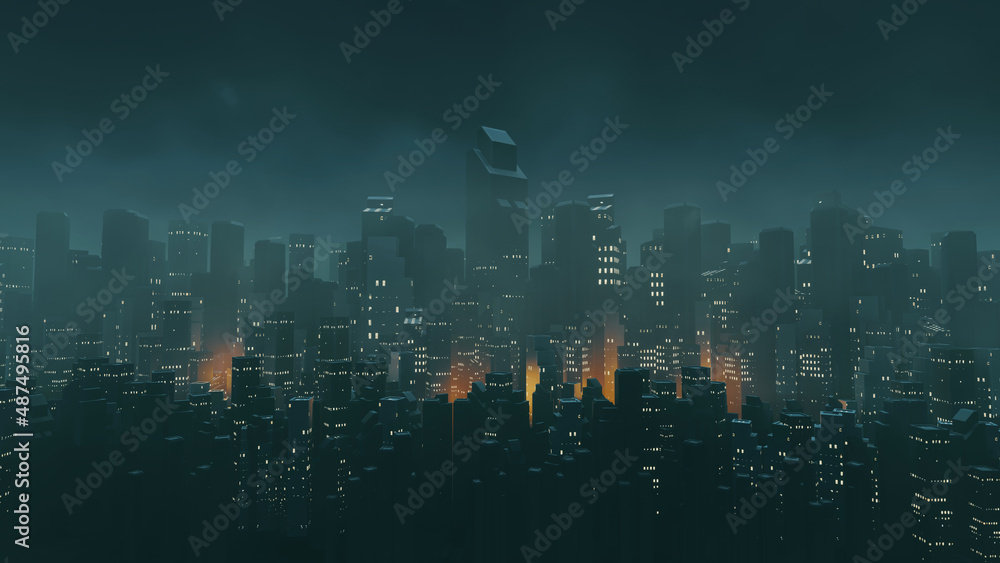 Fototapeta premium Dark city technology background. cyber punk style. 3D illustration rendering.