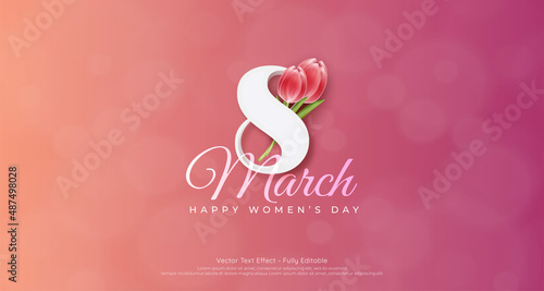 8 march womens day with soft pink theme style 3d on gradient background