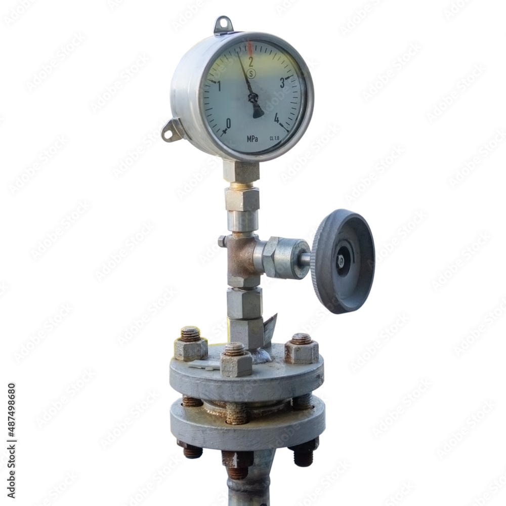 Isolate of the technological assembly of the pressure gauge. Stock Photo Adobe Stock