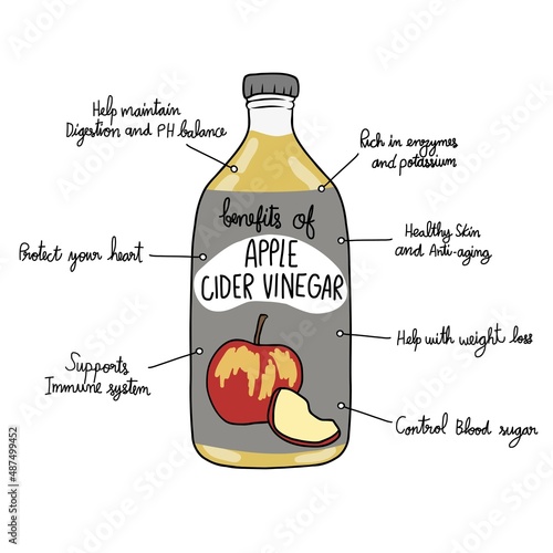Benefits of apple cider vinegar info graphic vector illustration