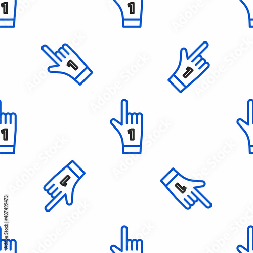 Line Number 1 one fan hand glove with finger raised icon isolated seamless pattern on white background. Symbol of team support in competitions. Colorful outline concept. Vector